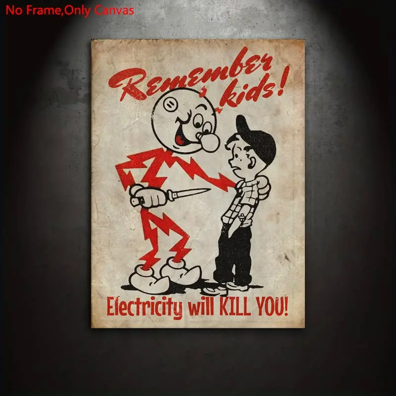 1 piece/set frameless canvas painting print poster, classic vintage art, Reddy Kilowatt, a perfect gift for electric power industry workers, ideal gift for bedroom, living room, dorm hallway, kitchen, mural, wall decoration, room decoration