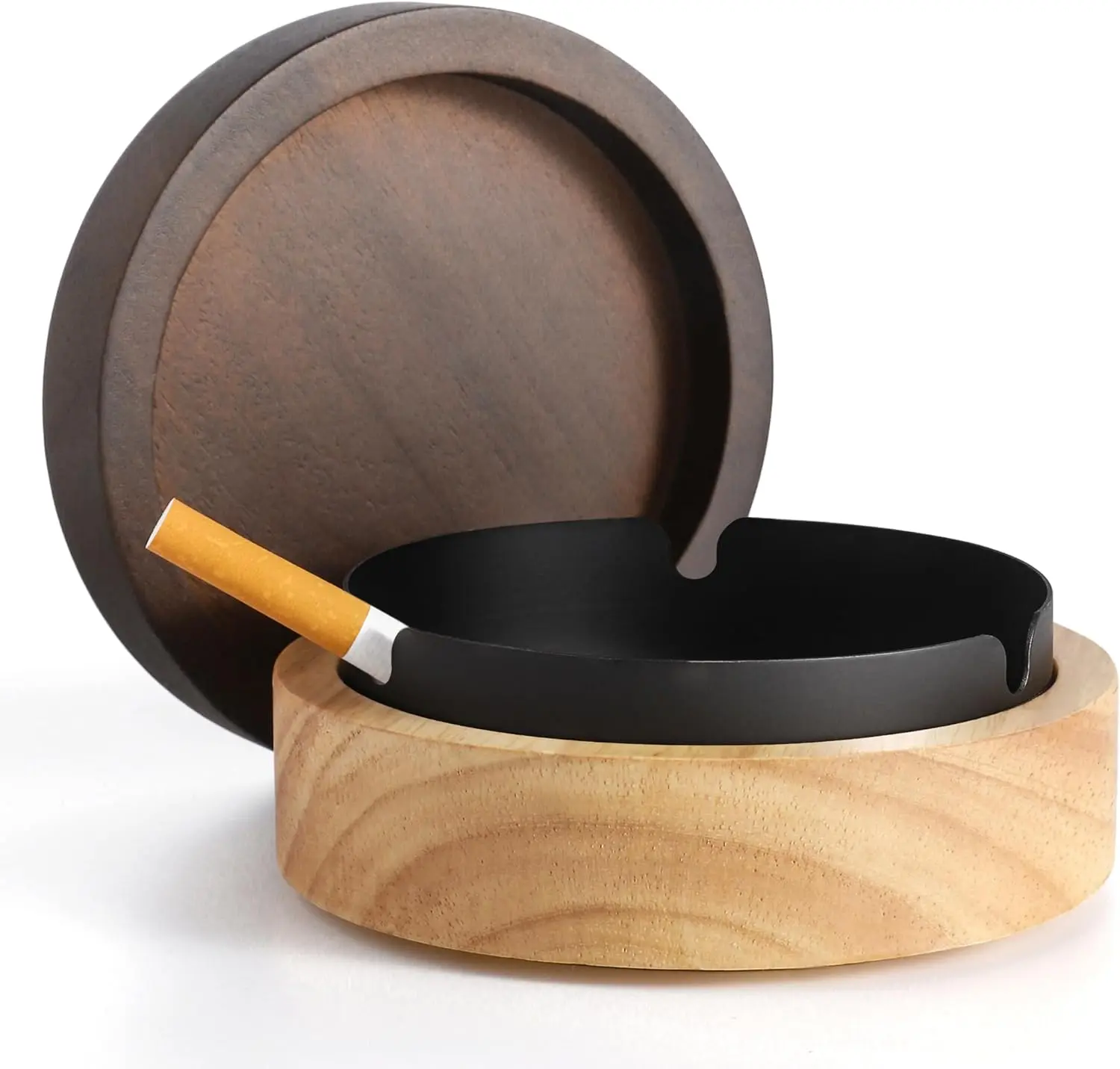 Cute Ash Tray with Lid Wooden Ashtray with Stainless Steel Portable Decorative Ashtray Windproof Ashtray for Home,Patio,Office,Outdoors,Indoor,Parties