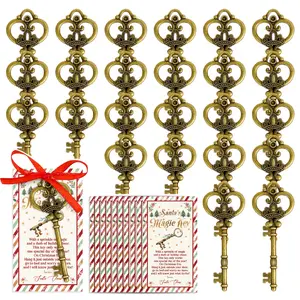 24 PCS Santa’s Magic Key with Card & Ribbon, Christmas Eve Ornament for No Chimney Homes, Morning Set