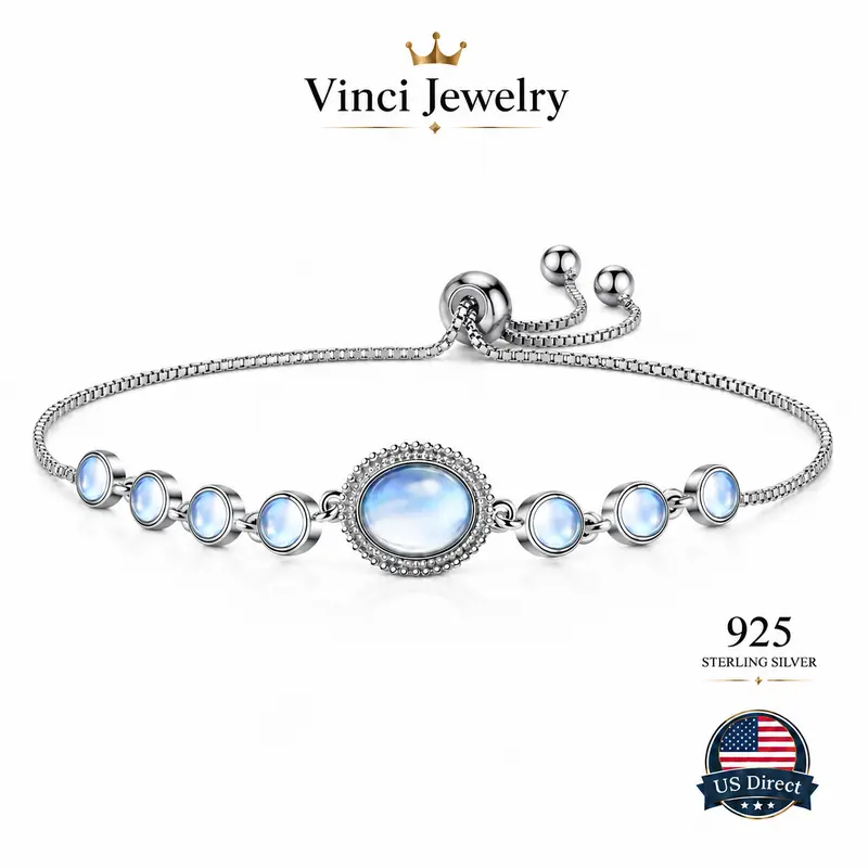 925 sterling silver Boho Celestial Adjustable Chain Bracelet Collection Turquoise Ocean Energy & Moonstone Glow Dainty Wrist Jewelry Minimalist Silver Tone Stackable Bracelets Elegant Nature Inspired Fashion Accessories Beach Vacation Romantic Gift