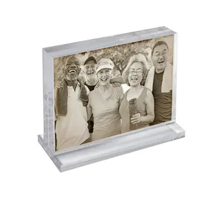 Azar Displays The Imperial Collection: Acrylic Block Frame on Acrylic Base , Horizontal 11"W X 8.5"H, Clear