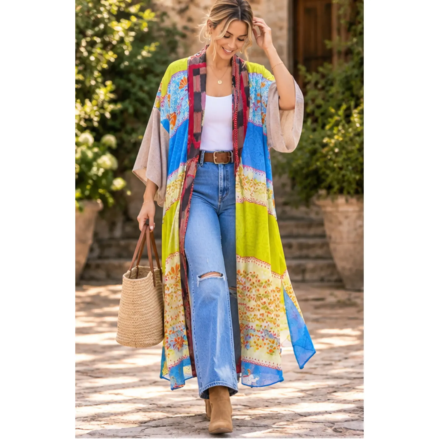 Wanderlust Recycled Silk Duster - Electric Meadow- One of a Kind