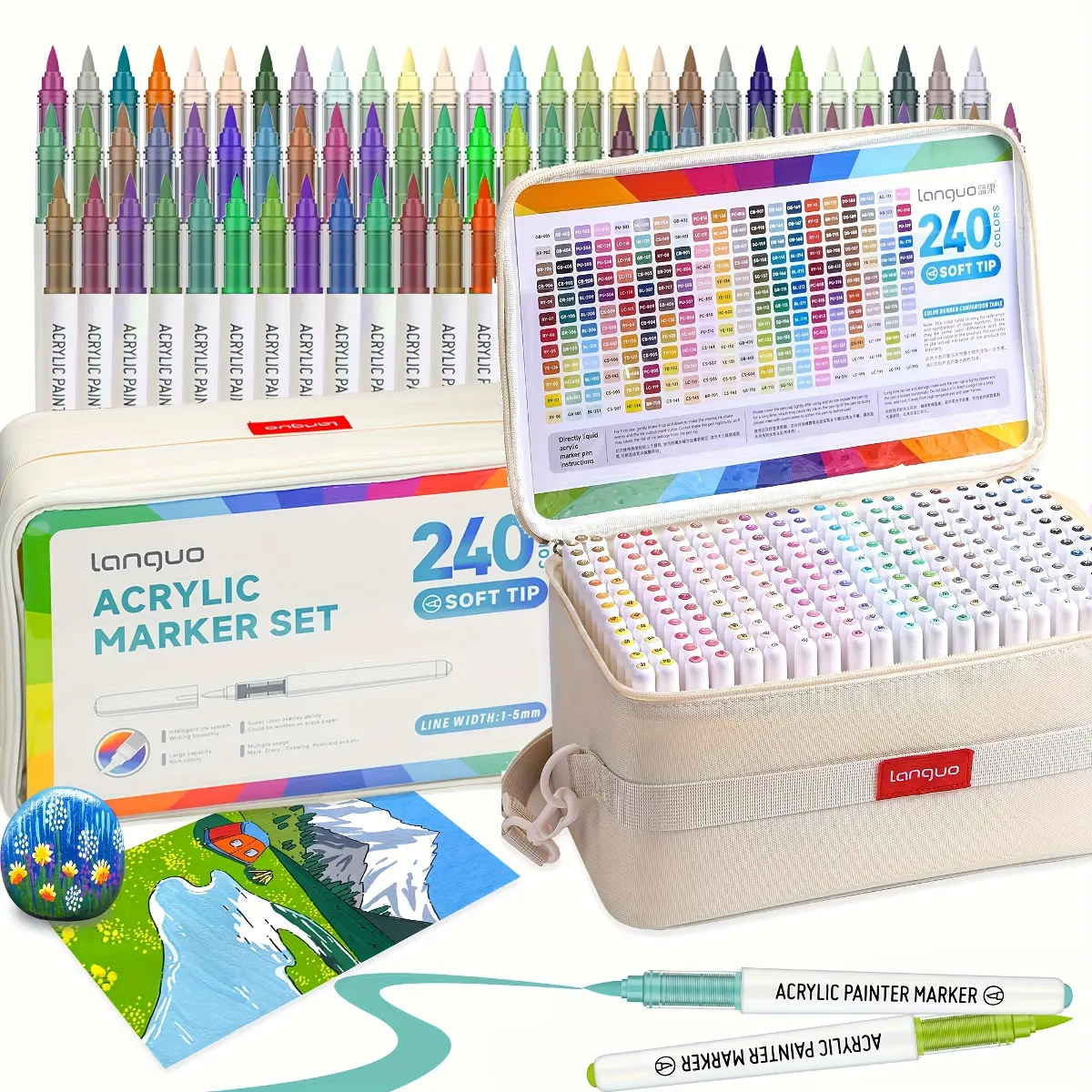 240-Colors Acrylic Paint Markers Set, Brush Tip Paint Pens for Multi Surface, Quick Dry No Bleed Acrylic Paint Pens for Wood, Glass, Fabric, DIY Craft, Art Supplies with Organizer Case summervibes