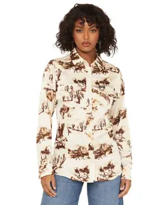 Wrangler Women's Retro Horse Conversational Print Long Sleeve Snap Western Shirt - 112367229