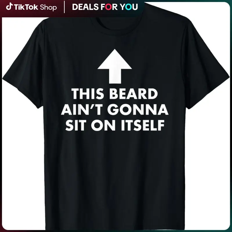 Men's Funny Beard Graphic Tee, Relaxed Fit Crewneck Shortsleeve Top, Soft Breathable Fabric, Menswear Made in USA, Classic, Casual, Reinforced Stitch, Cotton, Beard Print, Comfy, Round Neck, Tshirt, Printed, Beard Text