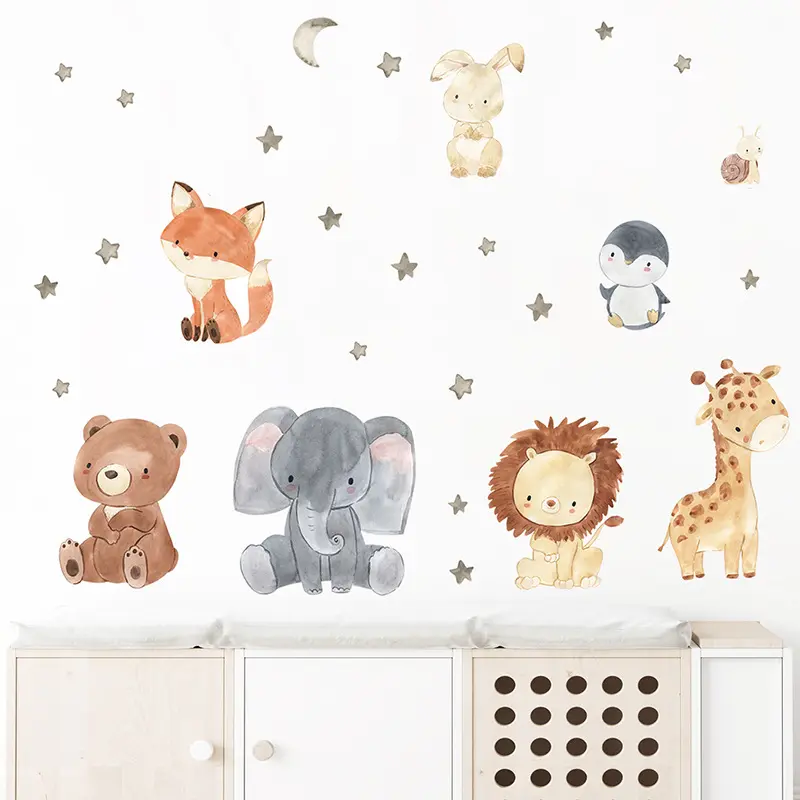 Forest Baby Animals Wall Decals,2 Sheets Peel and Stick Removable Wall Decors, Animal Pattern Wall Decorative Stickers for Daycare, Kid's Room, Nursery, Baby Room, Bedroom, Playroom
