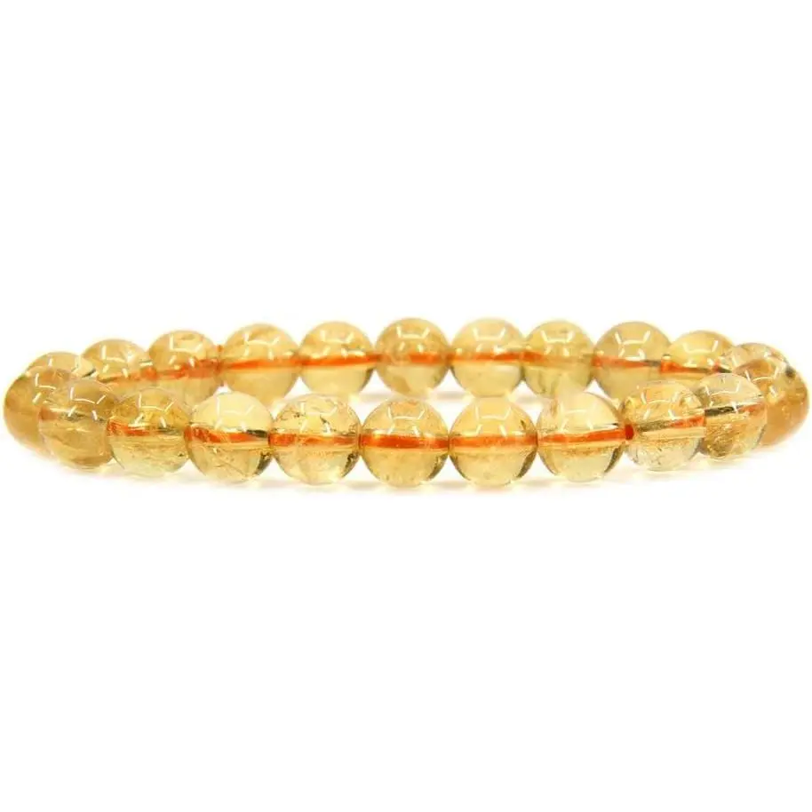 Natural AA Citrine Gemstone 8mm Round Beads Stretch Bracelet 7" Unisex …