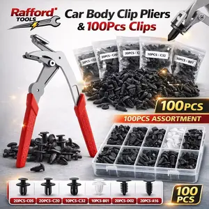 Rafford Car Body Clamps Kit, Includes 100 Fasteners, Ideal for Door Panels and Bumper Rivets, Automatic Adjustment Tool
