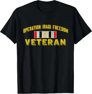 100% Cotton Iraq Operation Iraqi Freedom Veteran Day Gifts T-Shirt - Black - Men's Adults - Small - Short Sleeve - T-Shirt - Letter Print - Embroidery - Modern - Casual - Military - Veterans Day, Memorial Day
