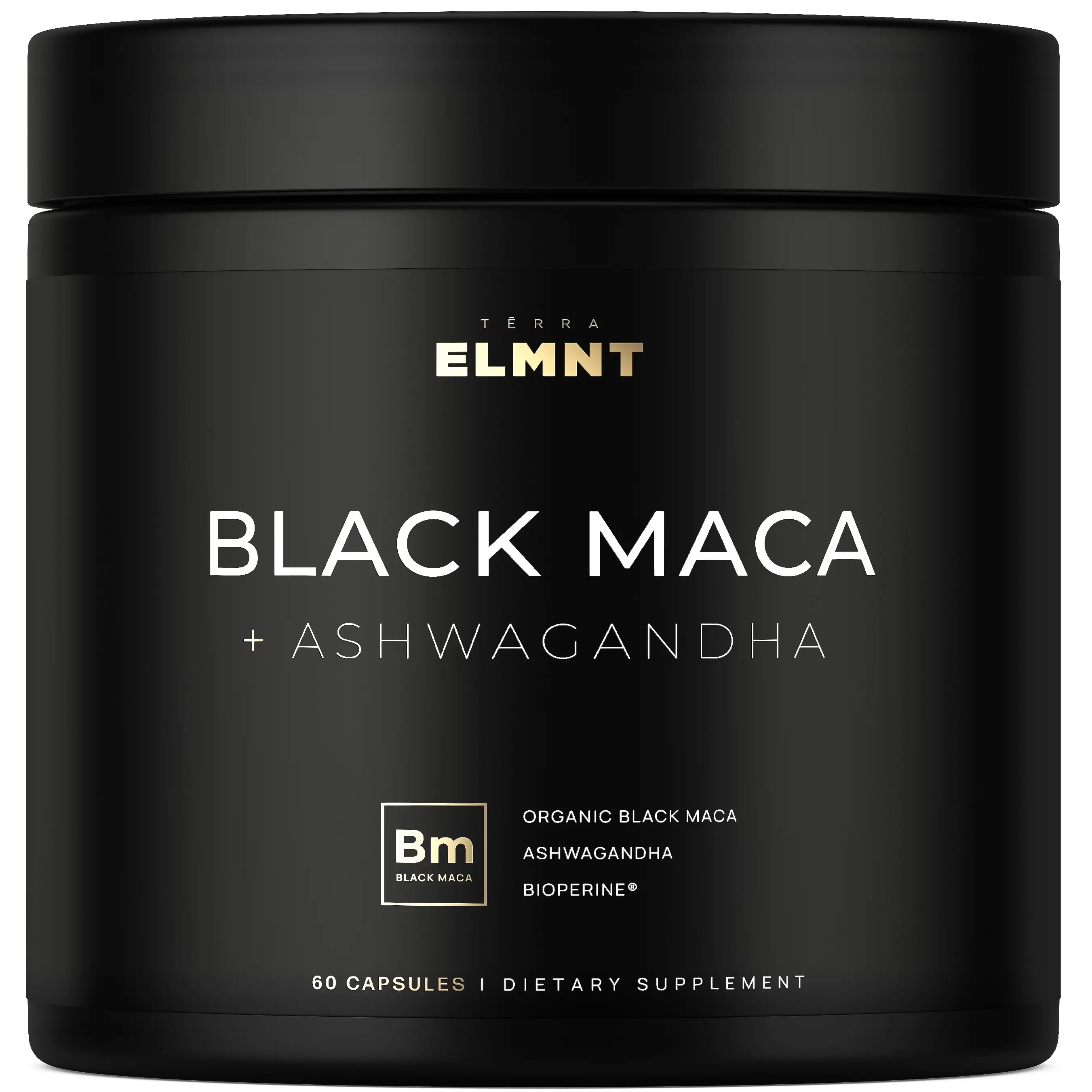 ELMNT 40x Strength Organic Black Maca Root w. Ashwagandha - High Potency Black Maca Root Capsules for Men. 100% Pure Maca Powder. Exercise support