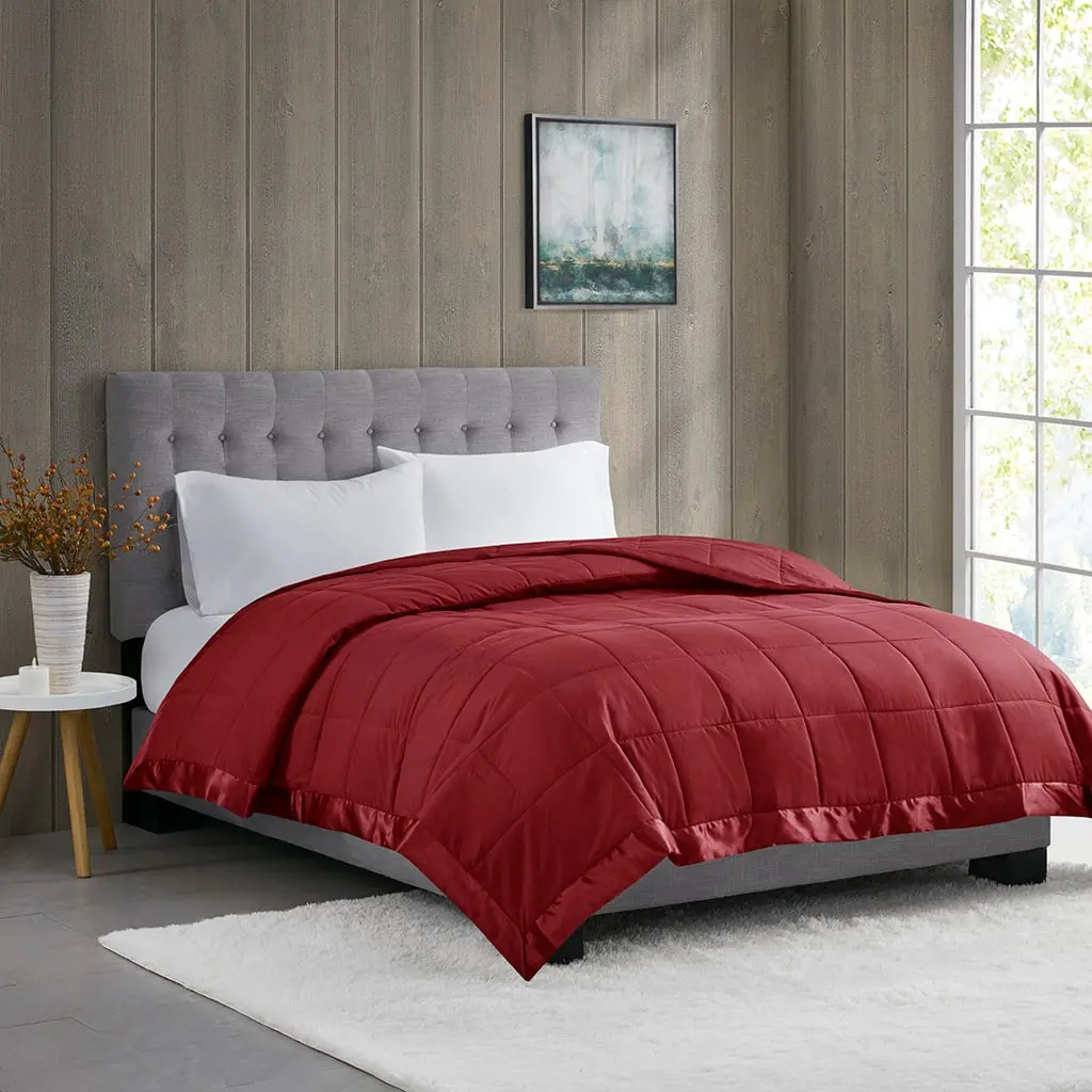 360 Stand Skin Friendly Windom Lightweight Down Alternative Blanket, Twin Size, 68x90x0.25 in, Burgundy with Satin Trim, MP51-8134, Skin Friendly Blanket