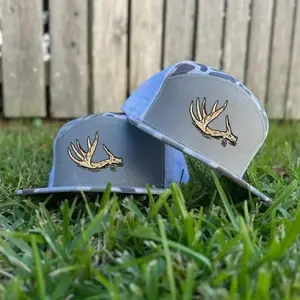 Deer Antlers Embroidered Trucker Hat - Unisex 7 Panel Snapback Camo Summer Cap - Fitted Hunting Hat for Outdoor Activities - Gift for Him & Her