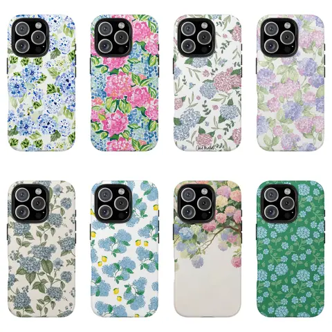 Women's Chic Girly Aesthetic Blue Hydrangea Creative Pattern 2-in-1 Personalized Shockproof Protective iPhone Case - Durable for Daily Use, Multi-Models Fit iPhone 11,12,13,14,15,16,17 Pro/Plus Series, Spring-Summer Accessory