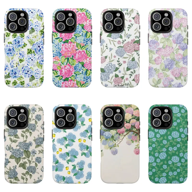 Women's Chic Girly Aesthetic Blue Hydrangea Creative Pattern 2-in-1 Personalized Shockproof Protective iPhone Case - Durable for Daily Use, Multi-Models Fit iPhone 11,12,13,14,15,16,17 Pro/Plus Series, Spring-Summer Accessory
