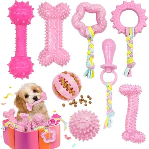 8Pcs Puppy Chew Toys for Teething Small Dogs,Pink Puppy Toys for Teething Treat Interactive to Keep Them Busy,Cute Soft Durable Rubber Toy for Small Dogs,Pet Supplies