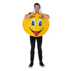 Emoji Smiley Costume For Adults - Graphic Funny Costume with Tie Closure For Halloween, Birthday, Theme Party & Cosplay Costume Party