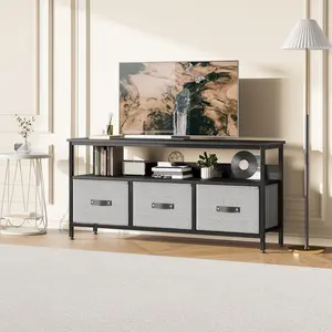 Garvee Multi-functional console cabinet with drawers and shelves, designed for televisions up to 55 inches, perfect for living, dining, and bedroom spaces, featuring vintage gray-black and wood finishes with stylish storage solutions.