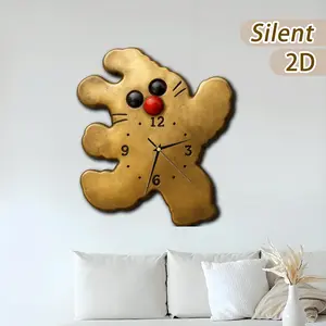 Large Wooden Gingerbread Man Clock, Battery Operated, Wall Mounted, Retro Style, Suitable for Home Decor, Christmas Gift