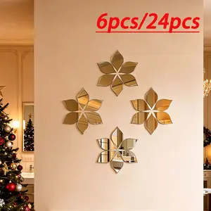 Petals Mirror Wall Stickers, 6pcs/24pcs Acrylic Self-Adhesive Decorative Wall Art, Removable for Living Room, Bedroom, Kitchen, Dining Room