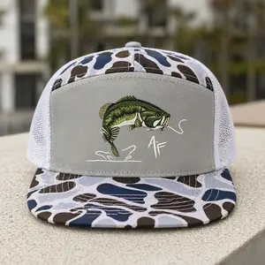 Largemouth Bass Fishing Hat  7 Panel Camo Mesh Snapback  Vintage Country Outdoors Men Cap Gift For Him, Gift For Her