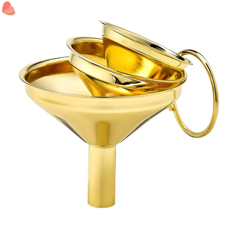Essential Kitchen Utensils Gold-Plated 430 Stainless Steel Funnel 3pcs Set - Wide Mouth Oil Funnel Wine Funnel Oil Pot Liquid Dispenser