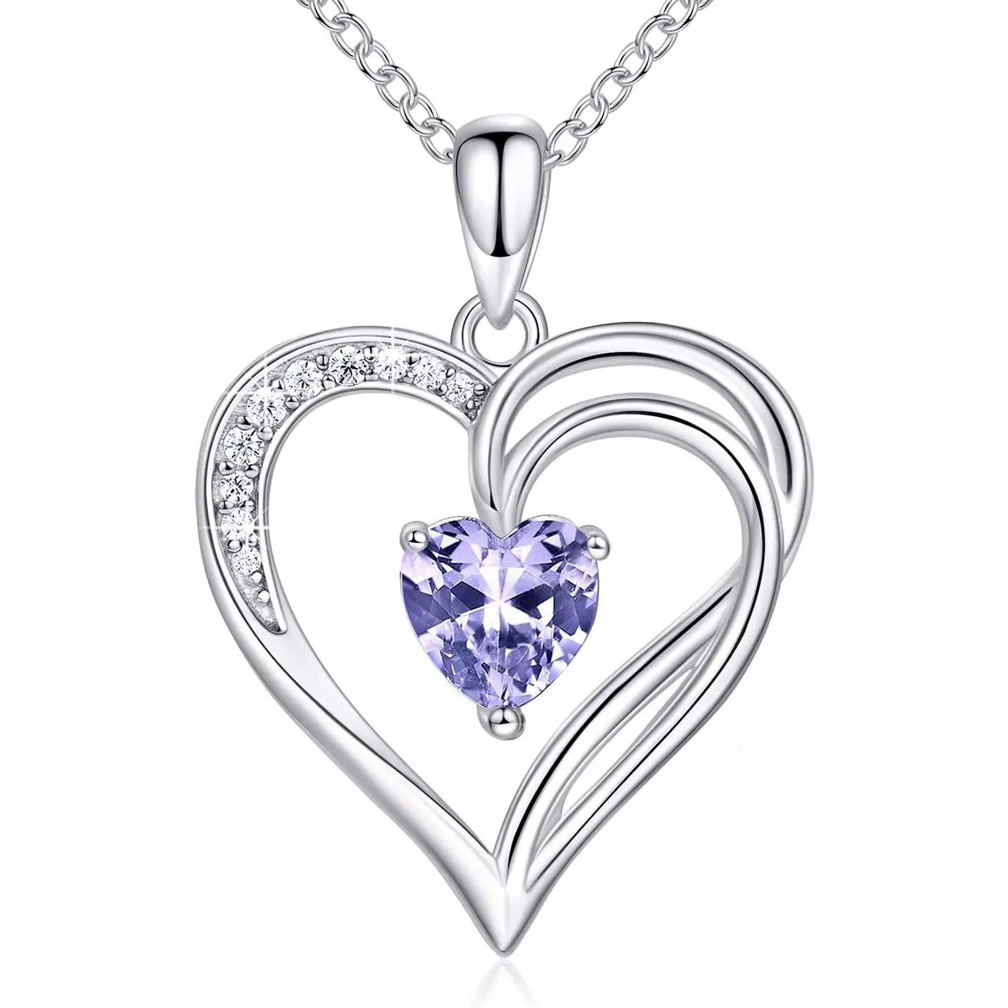 925 Sterling Silver Heart Birthstone Necklace for Women, Silver Jewelry, Gifts for Women
