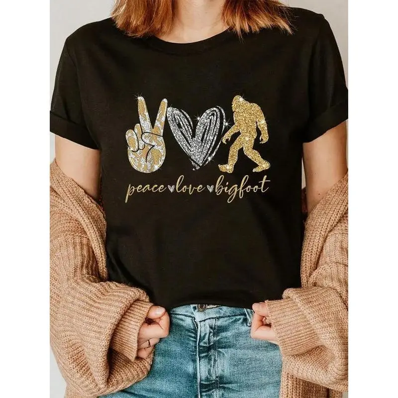 100% Cotton  Funny Peace Love Bigfoot Hippie Bigfoot Lover Gifts T-Shirt men's graphic tee