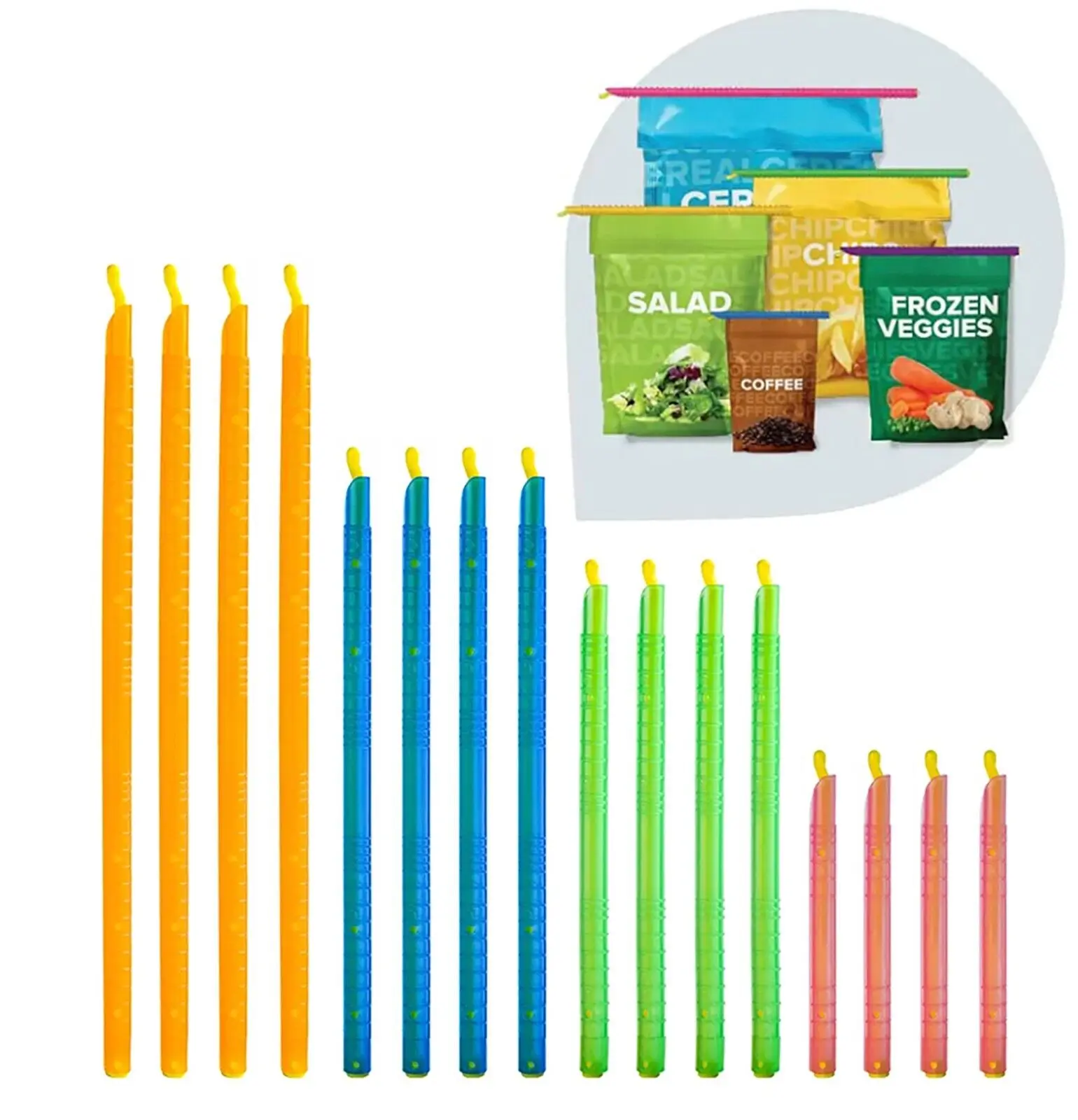 GRIPSTIC Bag Sealer - The Word's Best Reusable Chip Clips, Bag Clips. Patented. Airtight & Waterproof Seal on Food Storage Bags, Kids Snacks & More. Near Zero Waste. 12ct Variety Pack Kitchen Metal