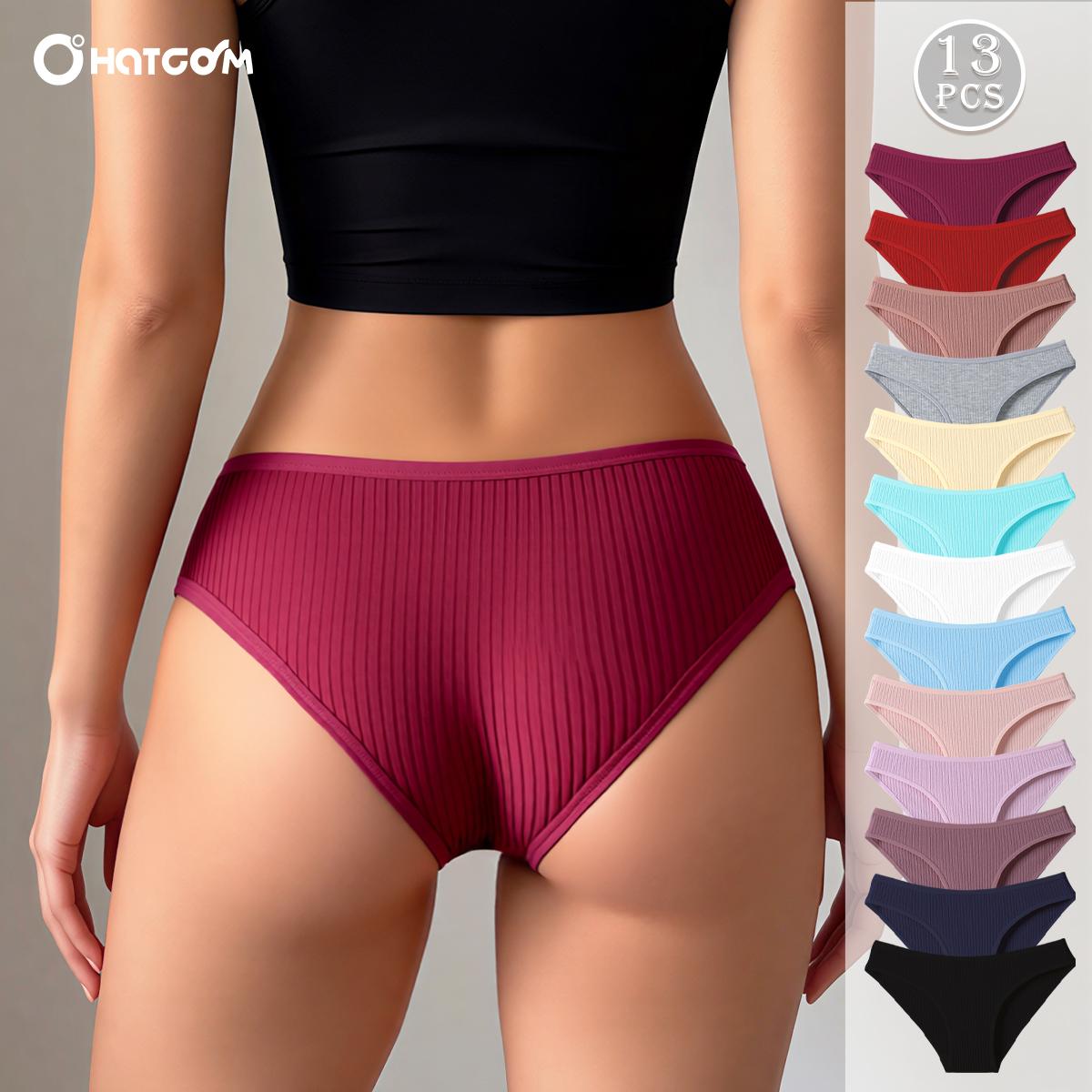 HOTCOM Women’s Ribbed Cotton Fabric Panties 13/12/7-Pack – Seamless Soft Minimalist Underwear, Solid Color Everyday Womenswear