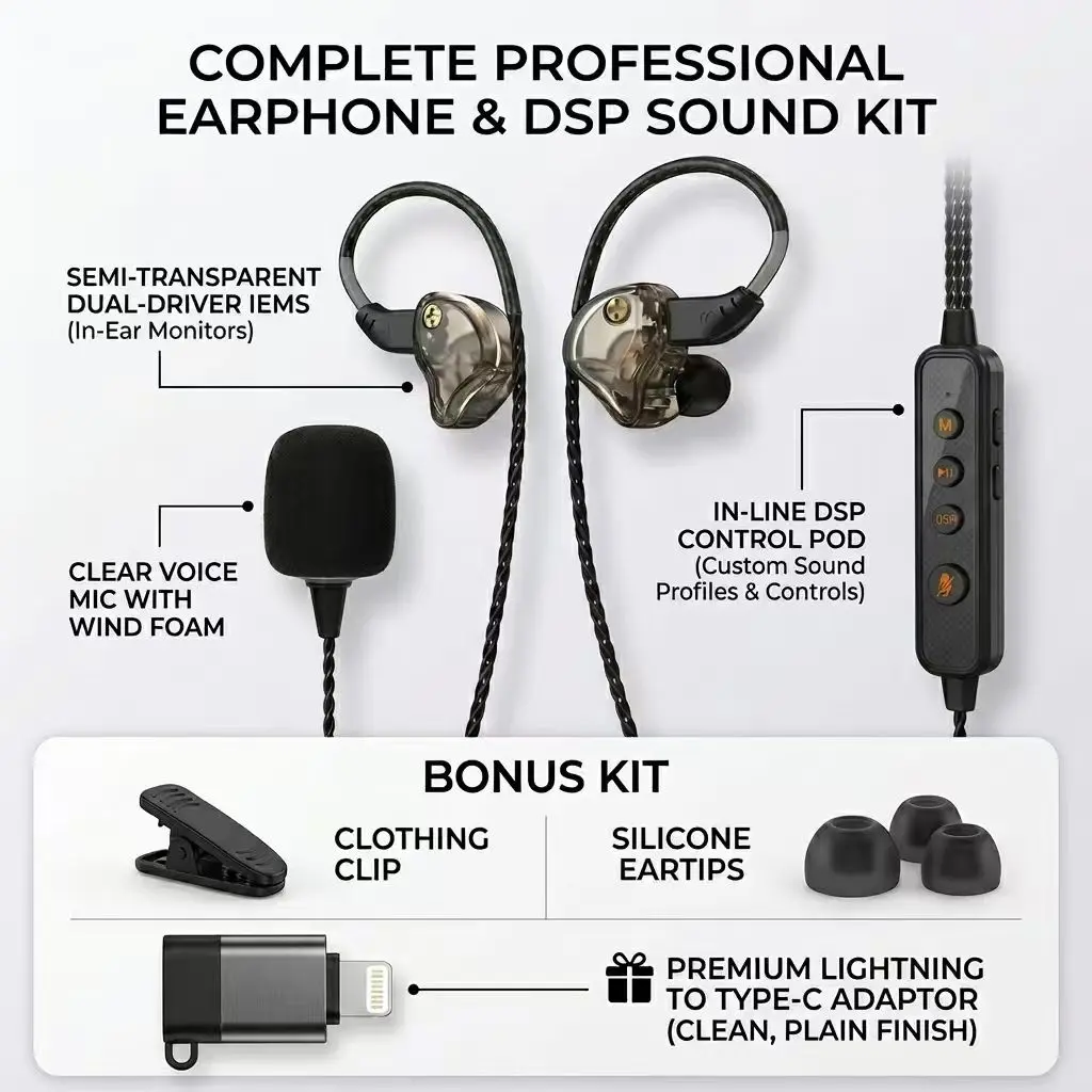 KM09 Ultra Karaoke Sound Card Noise-Cancelling Wired Headphones Built in In-Ear Monitoring | Voice Changer | Reverberation |Sound Card Top-notch Microphone II Free Gift iOS Lightning Adapter,summerwins