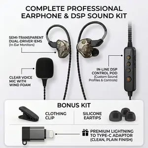 KM09 Ultra Karaoke Sound Card Noise-Cancelling Wired Headphones Built in In-Ear Monitoring | Voice Changer | Reverberation |Sound Card Top-notch Microphone II Free Gift iOS Lightning Adapter