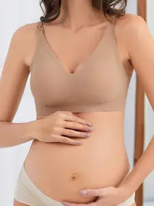 3pcs/Pack Seamless Front-Close Wireless Maternity Bras with Adjustable Straps & Medium Support for Nursing All Seasons Knitted Fabric