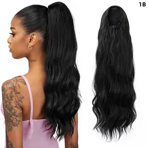 Drawstring Ponytail Extensions 22 Inch Long Wavy Pontail Extension Synthetic Fake Pony tail  Extension Water Wave Curly Synthetic Ponytail Extension Drawstring Hair Extension Ponytail Updo Hair Woman Daily Use Party