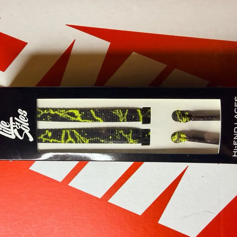 Custom black/neon yellow lighting strike shoe laces