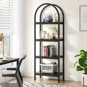 LITTLE TREE 4-Tier Open Bookshelf, 71" Industrial Arched Bookcase Storage Shelves with Metal Frame, Farmhouse Storage Rack Tall Standing Bookshelves for Bedroom, Living Room, Home Office