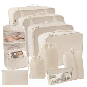 SLMT 10 Set Beige Packing Cubes, Suitcase Organizer Bags Set, Travel Cubes for Packing, Luggage Organizers for Suitcase, Carry On Travel Organizer Bags…