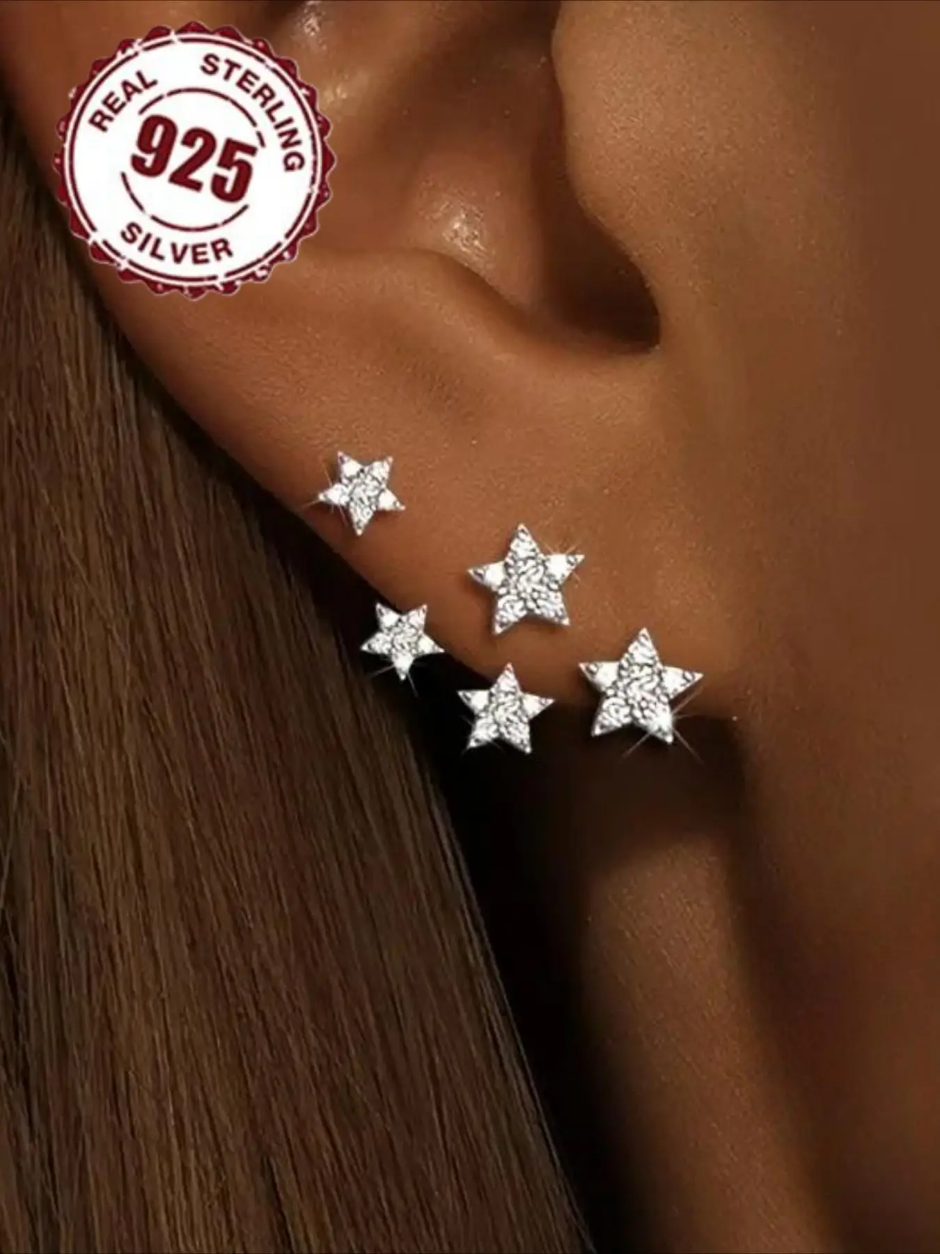 S925 Sterling Silver Women's Elegant Star Design Stud Earrings, Fashionable Rhinestone Decor Earrings for Women & Girls, Trendy All-match & Exquisite