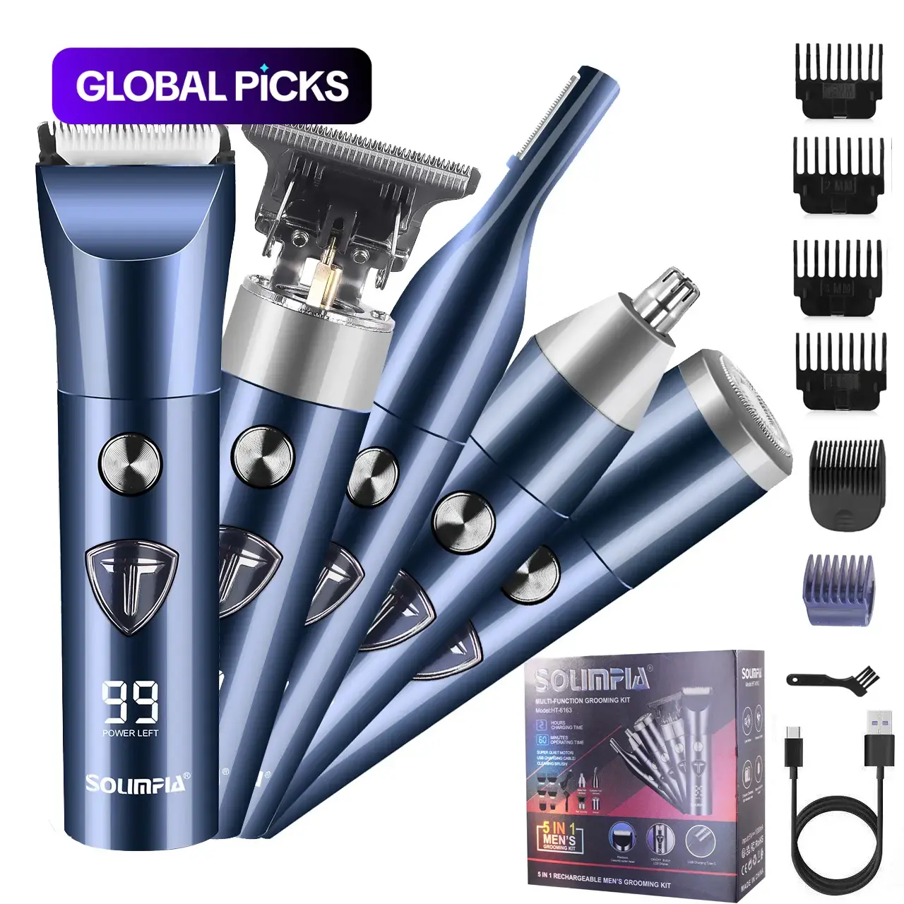 5-in-1 Men's Body Hair Trimmer, Multifunctional Hair Trimmer, Cordless Hair Clipper Set, Rechargeable Trimmer Kit, Electric Shaver and Beard Trimmer for Men, Nose Hair Trimmer #GLOBAL PICKS