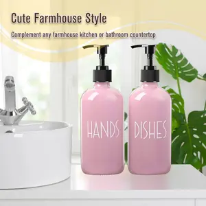 Glass Soap Dispenser Set 2 Pack,16 Oz Dish Soap Dispenser for Kitchen Sink,Pink Kitchen Accessories and Kitchen Decor,Pink Decorations and Kitchen Utensils for Kitchen