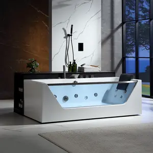Empava 71 inch Alcove Whirlpool Jetted Bathtub with Inline Heater, LED Lights & Glass Panel