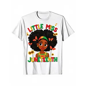 Little Miss Juneteenth Girls' 100% Cotton T-Shirt - Black Melanin Pride & Tee, Casual Short Sleeve Round Neck Summer Top for Juneteenth Celebrations, Easter, Father's/Mother's Day Gifts