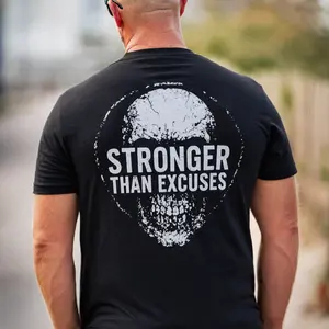 Stronger Than Excuses T-Shirt - Fitted Short Sleeve Crew Neck Casual Summer Tee for Gym Wear - 60% Combed Cotton & 40% Polyester Blend