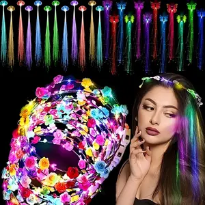 36-piece LED flower wreath braided headdress set, including 12 glowing flower crowns and 24 glowing braids, suitable for cosplay, weddings, birthday parties, Halloween, Christmas parties, and other glowing party supplies.