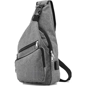 15.4" Sling Bag for Men Crossbody Shoulder Chest Bags Nylon for Travel Gym Sport Hiking with USB Charger Port -