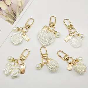 6pcs New Pearl Alloy Pendants, Creative Hollow Heart Letter Tag Accessories, Bag Charm Keychain, Earphone Case Bag Phone Decoration, Gift