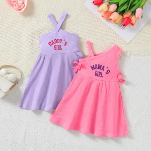 Baby Girls 2-Pack Ribbed Knit Sundresses "Mama's Girl" & "Daddy's Girl" Asymmetrical Neckline Off Shoulder Dress Set Sizes:6m-3y Mothers Day Gift 42510091