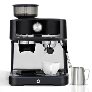 Garvee Espresso Machine with Grinder, Stainless Steel, Milk Frother Steam Wand, Removable Water Tank, 20 Bar Pump Pressure, Suitable for Home or Office, Available in Black and Silver