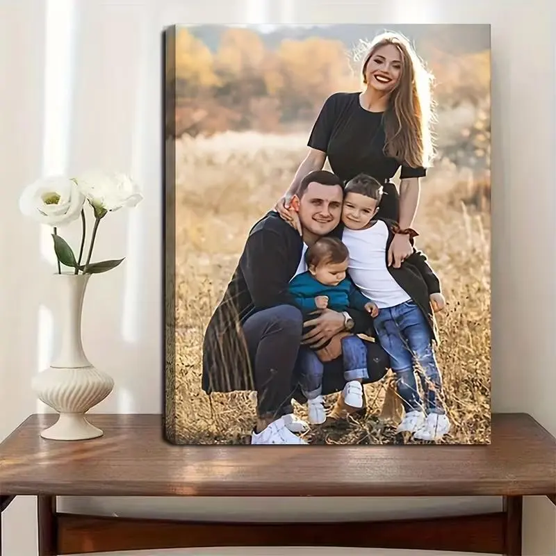 Customizable Artistic Pine Frame Canvas Photo Print - Personalized Family Photo Decor, Unique Wall Art Gift for Couples, Father's/Mother's Day Home Supplies Decoration Print, Home Decor