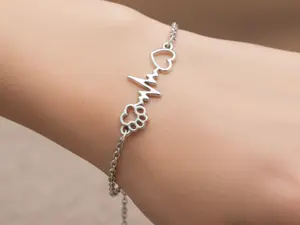 Paw Print Heartbeat Bracelet - Silver Tone with Heart and Paw Design for Pet Lovers
