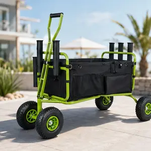 ARCH Heavy Duty Collapsible Fishing Cart Beach Wagon with 9.85" All-Terrain Wheels, 550lb Capacity, Rod Holders, Umbrella Holder, Storage Pockets, Steel Frame, 600D Oxford Fabric, Green+Black, for Sand Camping Garden Outdoor, Green Color Options
